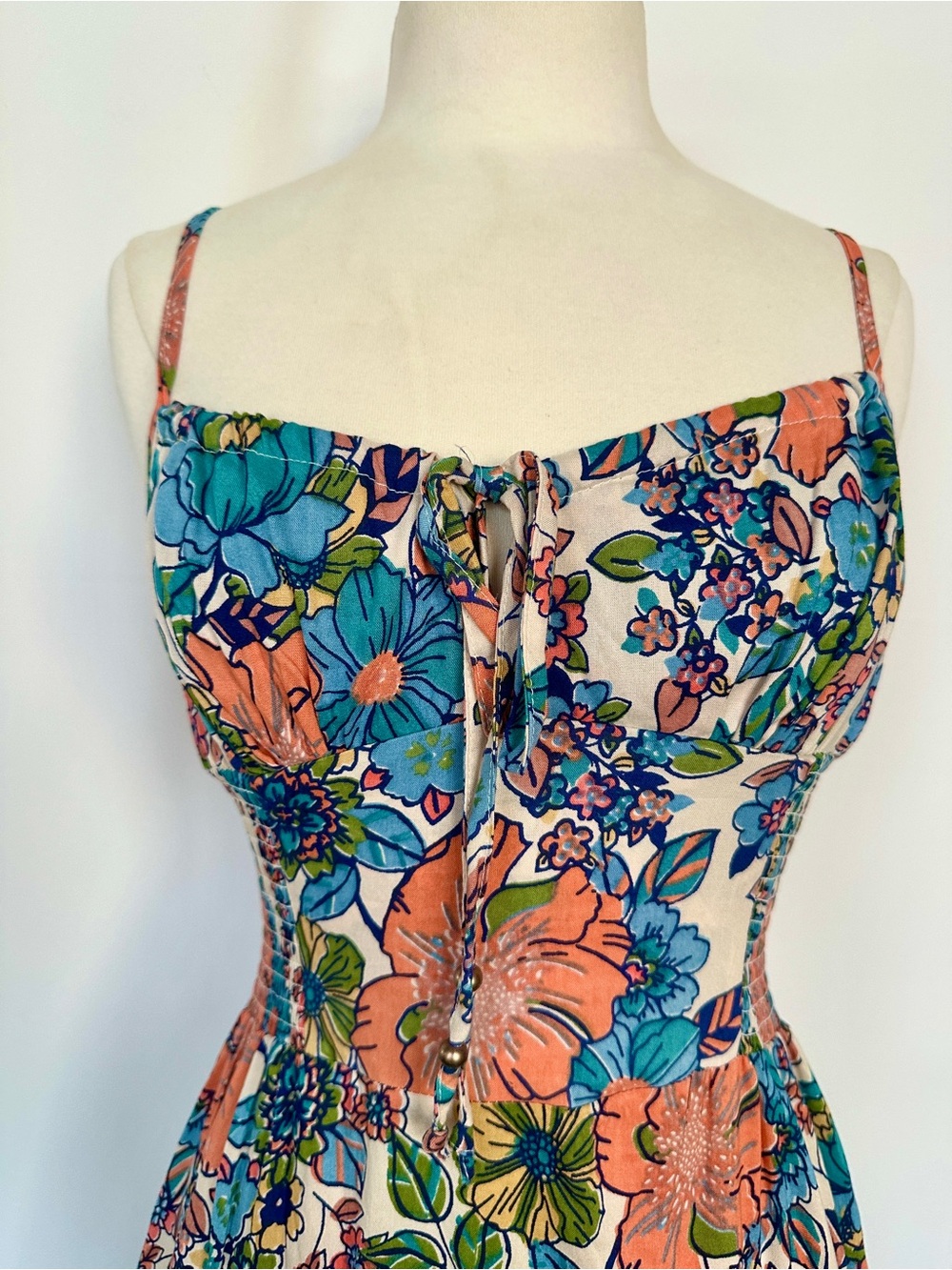 ANGIE BOHEMIAN MILKMAID FLORAL PRAIRIE COWGIRL MAXI DRESS SLIT POCKETS NWT SzM - Picture 3 of 12